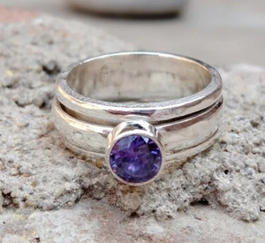 Amethyst Solid925 Sterling Silver Band& Spinner Ring Handmade ring All Size-U-48 - Picture 1 of 12
