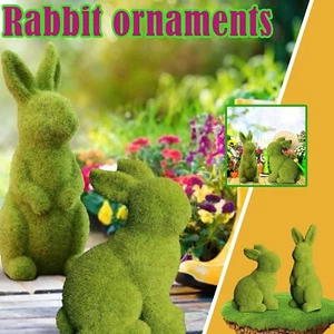 Flocked Easter Bunny Decoration Garden Resin Bunny Statue Easter Garden Ornament - Picture 1 of 8