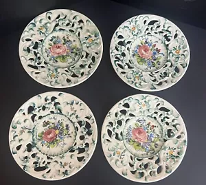 Hand Painted 8" Floral Reticulated Plates Made in Italy 1380/A set Of 4 (T2) - Picture 1 of 4