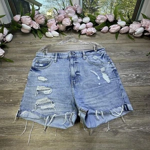 H&M Womens Shorts Size 12 Distressed Ripped Jean Blue Denim Raw Hem Light - Picture 1 of 13