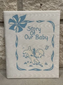 GG) Vintage 1949 Die Geschichte unseres Babys Andenken Erinnerung weiß blau Satin Buch - Bild 1 von 3