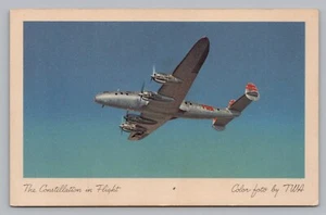 TWA, Lockheed L-649 Constellation In Flight Airplane, Aviation Postcard P17d - Bild 1 von 2