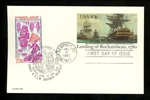 US FDC #UX84 None 1980 RI Count Rochambeau Landing Postal Card Dual France #1712