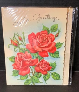 VTG Easter Greetings Card UNUSED Sealed In Cellophane Red Roses - Picture 1 of 3