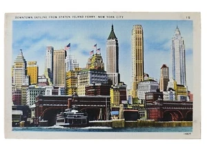 Horizonte del centro de la ciudad de Staten Island Ferry Nueva York postal 1949 - Imagen 1 de 10