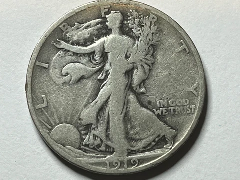 1919-S Walking Liberty Half Dollar - VG+/F Key Date 50C; Small Rim Ding Cover