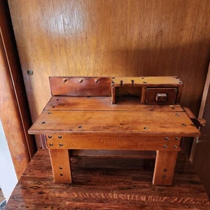 Vintage Tonka Wooden Workbench Wood Tool Table Pull Out Drawer Vice Stained - Picture 1 of 14