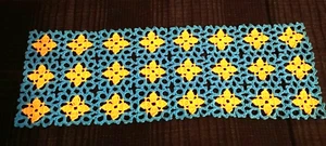 Vintage Hand Crocheted dresser scarf/ doily 18”x 6” blue yellow - Picture 1 of 2