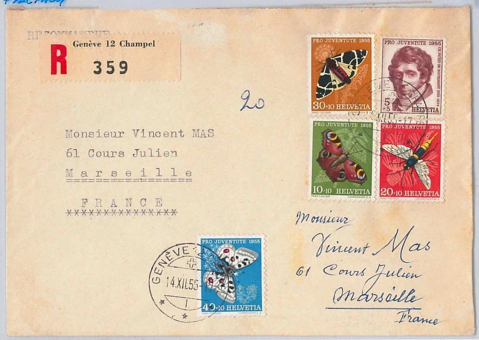 MARIPOSAS Insectos - SUIZA - HISTORIA POSTAL - PORTADA Pro Juventute 1955 Foto 1 de 1