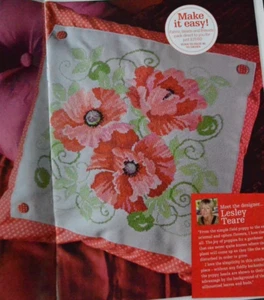 Cross Stitch Chart Only - Stunning Scarlet Red Poppy Flowers Sampler Cushion - Picture 1 of 1