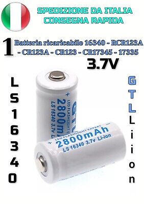 Batteria Ricaricabile Cr123a 16340 Al Litio 2500mah 3.7v Pila Torcia Led  • 4.99€