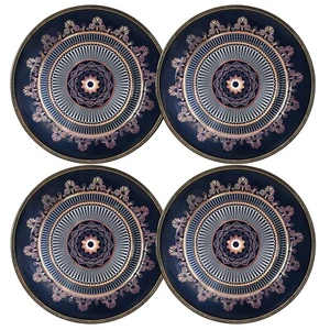 4 pc 10.5" Noble Cobalt Blue Porcelain & Gold Dinner Plates Bone China Plate Set - Picture 1 of 10