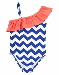 NWT Gymboree One Shoulder Chevron Ruffle One-Piece Swimsuit UPF 50+ Girls 6 8 - Picture 1 of 1