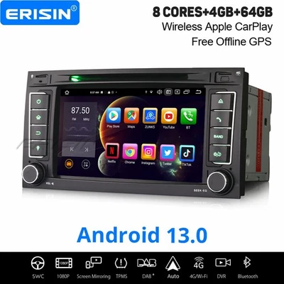 4GB+64GB Android 14 CarPlay Autoradio Navi DAB+ CD 4G Für VW Touareg T5 Multivan - Bild 1 von 4