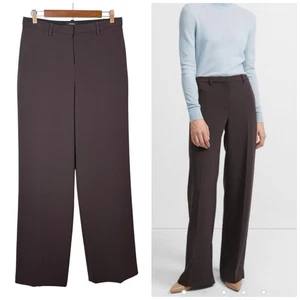 Pantalones Theory Cintura Alta Pierna Ancha 6 Marrón Almirante Crepé Silencioso Lujo Carrera NUEVO SIN ETIQUETAS - Imagen 1 de 10