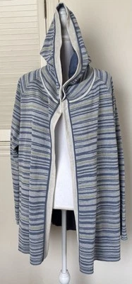 NEW NIC+ZOE L Reversible Sweater Knit Jacket Hooded Blue Gray Stripped Size XL - Image 1 of 4