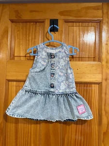 Vintage Levi’s Baby Denim Dress 12 Months USA Made Floral Acid Wash 90s Grunge - Picture 1 of 5