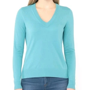 Lilly Pulitzer Small Turquoise Pastel Blue V-Neck Sweater Cotton Ribbed Cuff Hem - Picture 1 of 5