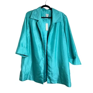 Chicos Jacket Womens 2 Open Front 3/4 Sleeve Shiny Lightweight Casual Blazer - Picture 1 of 8