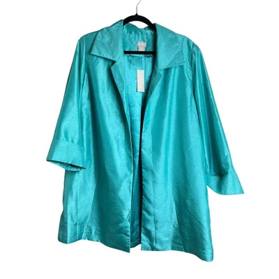 Chicos Jacket Womens 2 Open Front 3/4 Sleeve Shiny Lightweight Casual Blazer - Image 1 of 4