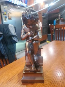 Boy Writing" Bronze Colored Clad Bookend / Statue  - Picture 1 of 11
