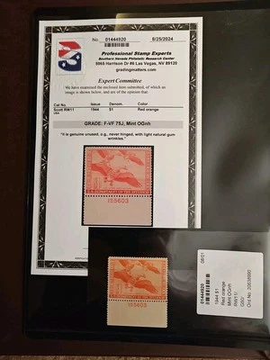 Certified #RW11- 1944  - US Federal Duck Stamp - F-VF Mint OG.  - Image 1 of 3