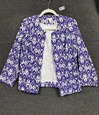 Chaqueta Blazer Chico's Mujer Talla 8 Púrpura Blanca Tribal Estampado Ikat Oficina Informal Foto 1 de 4