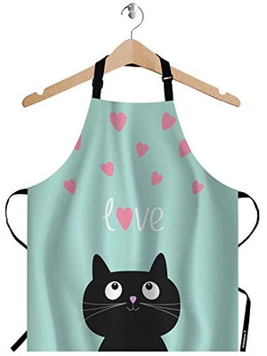 WONDERTIFY Black Cat Apron,Pink Hearts and Cute Cartoon Cat 27*31 inch Multi14 - Image 1 of 4