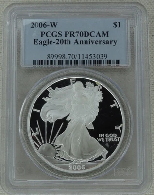 2006-W American Silver Eagle Proof PCGS PF 70 DCAM US Mint $1 Coin 1 oz .999 - Image 1 of 2