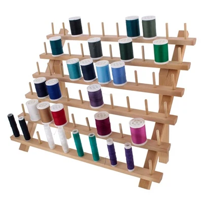 Premium Beechwood 60-Spool Sewing & Embroidery Thread Rack Stand - Image 1 of 4