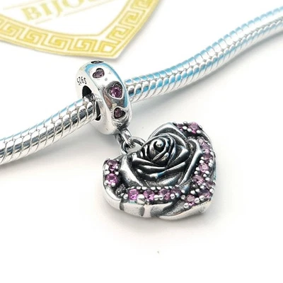 Charm argento 925 cuore rosa love zirconi  - Immagine 1 di 4