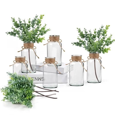 Juego de 6 jarrones de vidrio con eucalipto falso jarrón transparente vintage para flores óxido... Foto 1 de 4