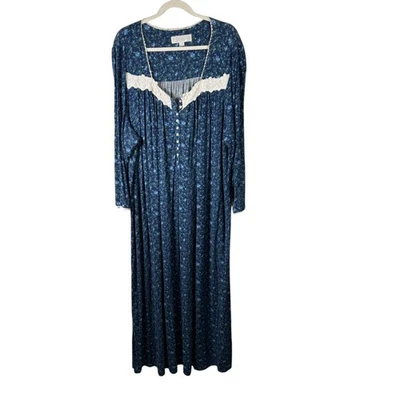 Eileen West Blue Floral Nightgown Modal Cottagecore Sleep Womens Plus 2x - Image 1 of 4