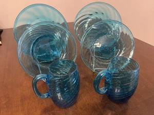 LOTE DE 6 PLATOS DE ARTE BURBUJA SOPLADOS A MANO AGUAMARINA RAROS DE COLECCIÓN - Imagen 1 de 8