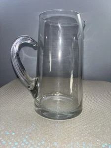 Vintage Hand Blown Clear Crystal Tall Pitcher W/Applied Handle & Pinched Spout - Picture 1 of 5