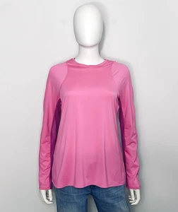 Lucky In Love Women T Shirt L 12 Pink Crew Neck Long Sleeve Mesh Breathable Logo - Picture 1 of 10