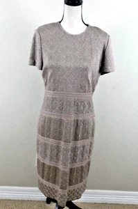 St John Dress Womens 10 Metallic Knit Wool Blend Short Sleeve Pockets Made USA - Picture 1 of 18