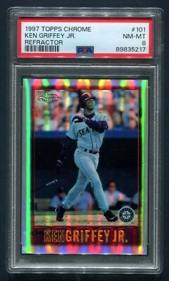 1997 Topps Chrome Ken Griffey Jr. Refractor #101 PSA 8 NM-MT HOF - Image 1 of 2