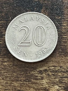 1982 Malaysia 20 Sen Copper-Nickel Parliament house Actual Coin TK7603* - Picture 1 of 3
