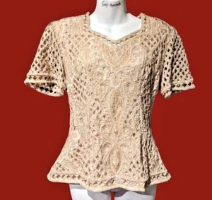 ATEMBERAUBENDE 80ER JAHRE PERLEN BLUSE Stickerei Cutwork verziert Seide geformt Top 2A - Bild 1 von 13