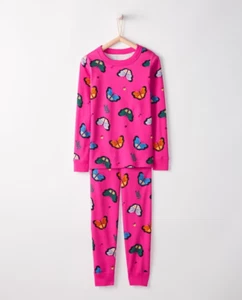 Hanna Andersson Butterfly Long John Pajama Set Kids Size 6-7 Pink Organic Cotton - Picture 1 of 7