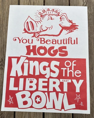 Vintage Arkansas Sign Poster 17”x22” Razorbacks Football Liberty Bowl KAAY Hogs Cover