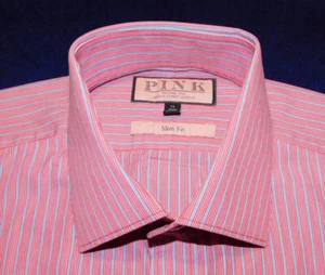 MEN'S THOMAS PINK LONDON RED/WHITE/BLUE STRIPED SHIRT SIZE 15.75/40cm. - Picture 1 of 3