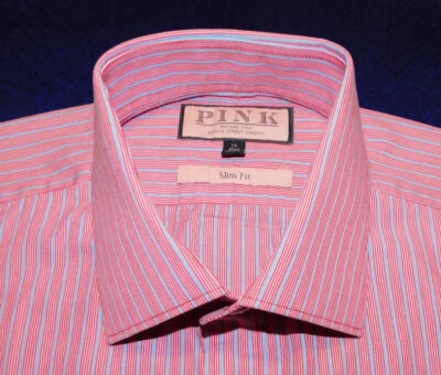 MEN'S THOMAS PINK LONDON RED/WHITE/BLUE STRIPED SHIRT SIZE 15.75/40cm. - Image 1 of 3