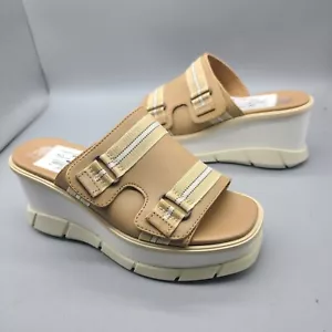 Sorel Women Sz 6/ 37 sandals Joanie III Beige Chalk Wedge Slide Leather new - Picture 1 of 7
