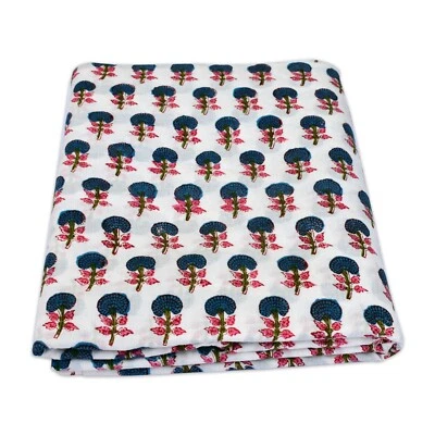 Beautiful Black Floral Design White Cotton Hand Woven Running Fabric 10 Yards - Image 1 of 4