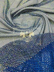 Fish Net Rhinestone Spandex Fabric Royal Blue Iridescent Rhinestone Fabric Yard - Picture 1 of 3