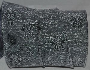 Wired Ribbon~Jazz Silver Black Metallic Arabesque~Christmas~2.5"~Holiday~Bow - Picture 1 of 1