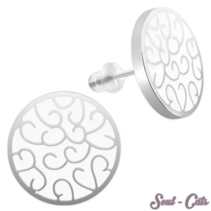 Studs Floral Lignes Curved Round Silver White 15mm Tree of Life Stainless Steel - Picture 1 of 1