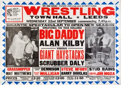 JOB LOT OF 10 VINTAGE BRITISH WRESTLING LAMINATED POSTERS / FLYERS BIG DADDY SET - Image 1 of 4